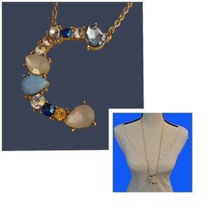 PLUNDER Icy Blue Rhinestone Gems Initial C Long Sweater Chain Necklace